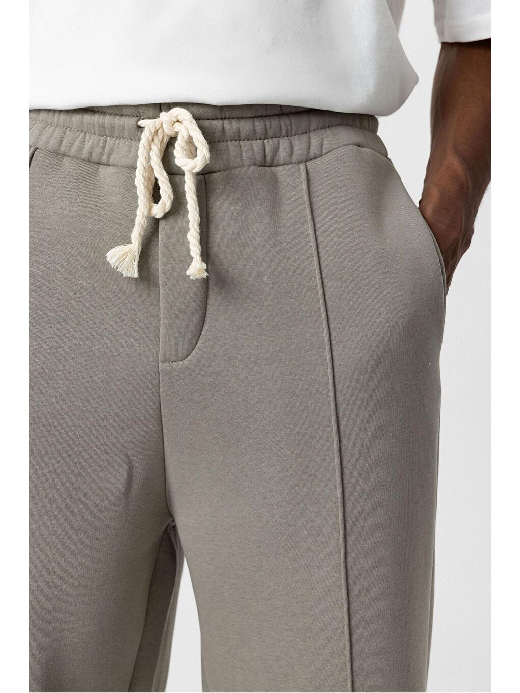 Haki Basic Ön Dikiş Detaylı Baggy Erkek Eşofman Altı-3