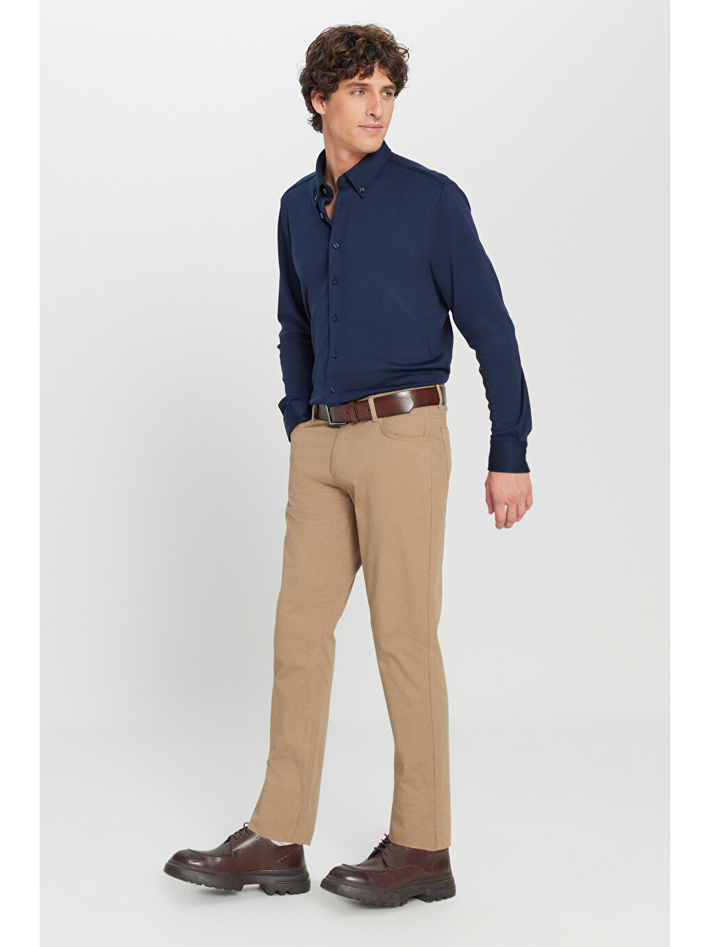 Kahverengi Erkek Camel Slim Fit Dar Kesim 5 Cep Pamuklu Esnek  Chino Pantolon-4