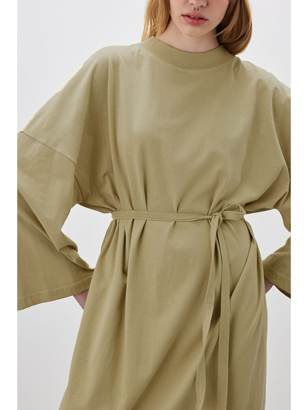 Oversize Uzun Rahat Elbise Sarı-4