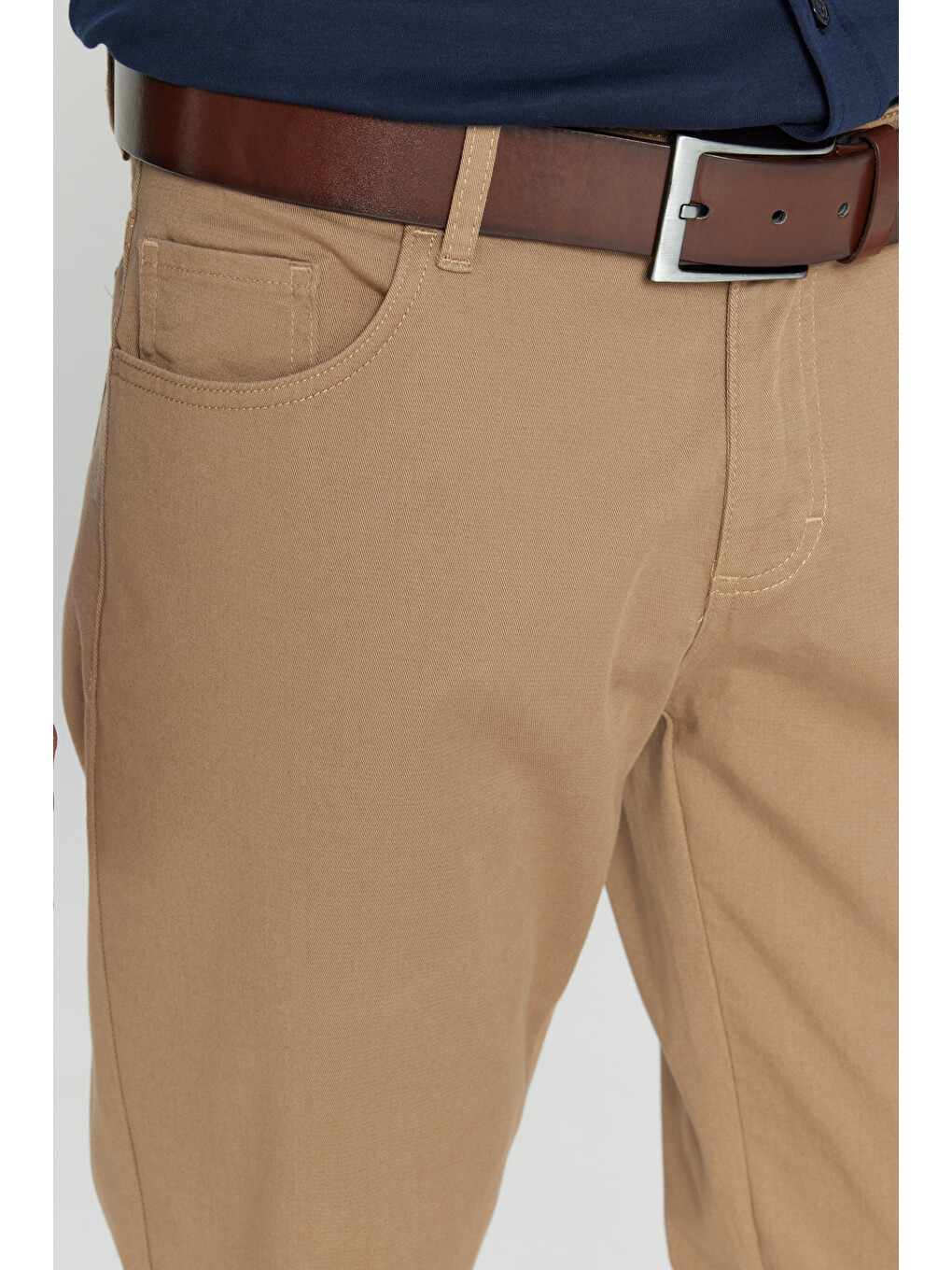 Kahverengi Erkek Camel Slim Fit Dar Kesim 5 Cep Pamuklu Esnek  Chino Pantolon-5