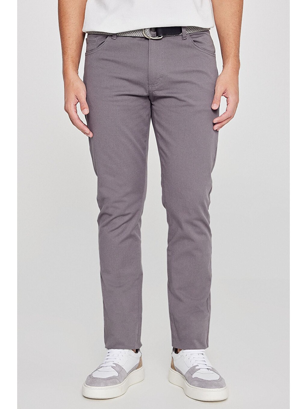 Erkek Antrasit Slim Fit Dar Kesim 5 Cep Pamuklu Esnek  Chino Pantolon-1