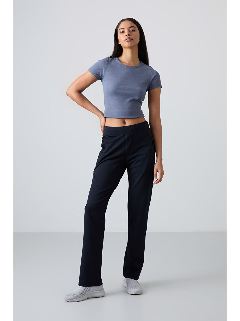 Lacivert Fermuar Cepli Rahat Form Klasik Paça Kadın Eşofman Alt - 94195