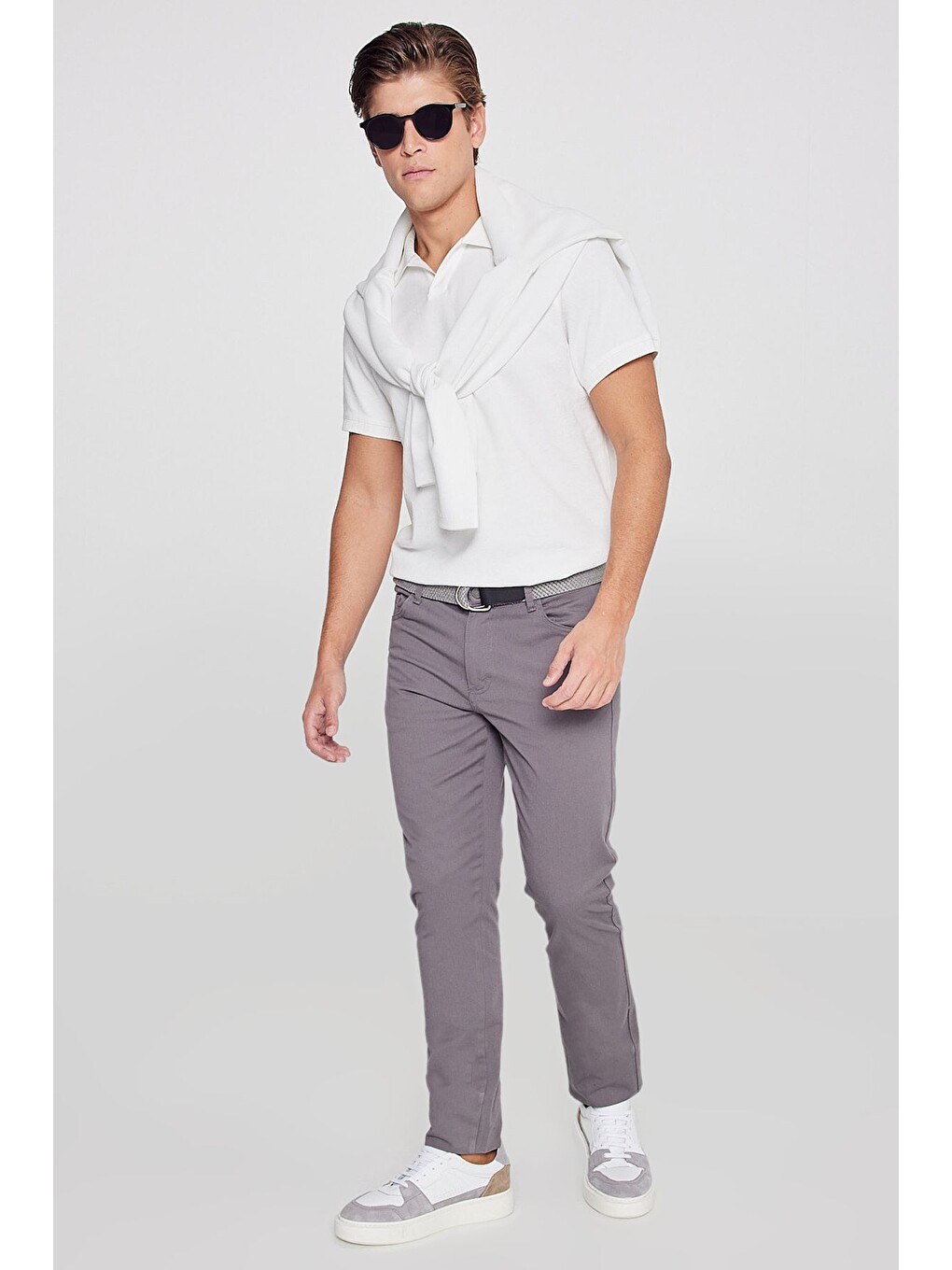 Erkek Antrasit Slim Fit Dar Kesim 5 Cep Pamuklu Esnek  Chino Pantolon-4