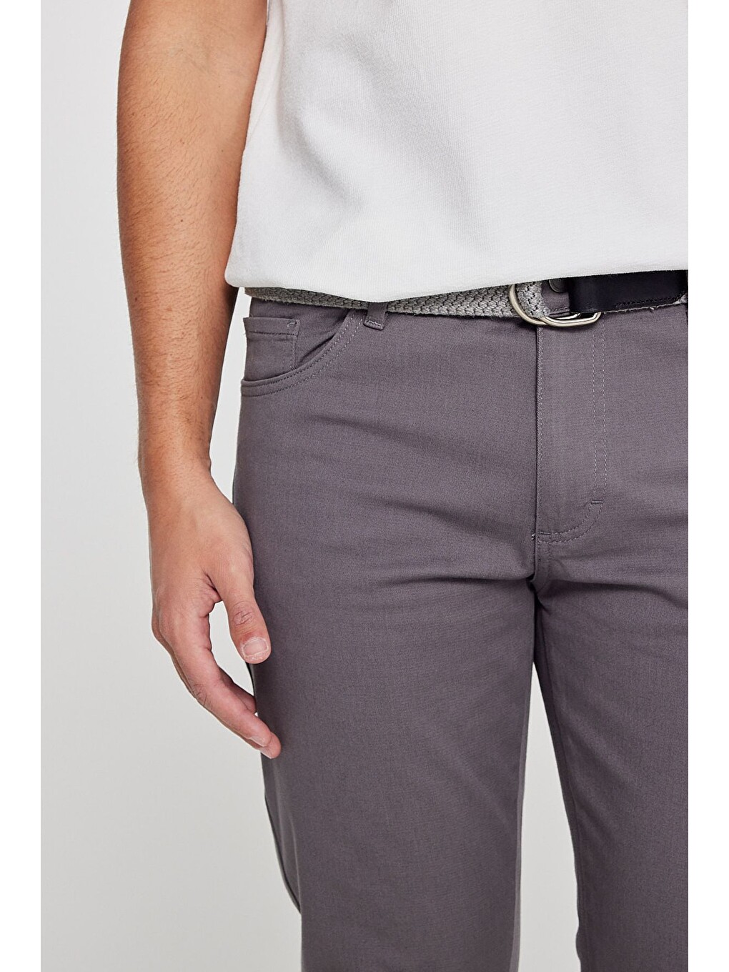 Erkek Antrasit Slim Fit Dar Kesim 5 Cep Pamuklu Esnek  Chino Pantolon-5