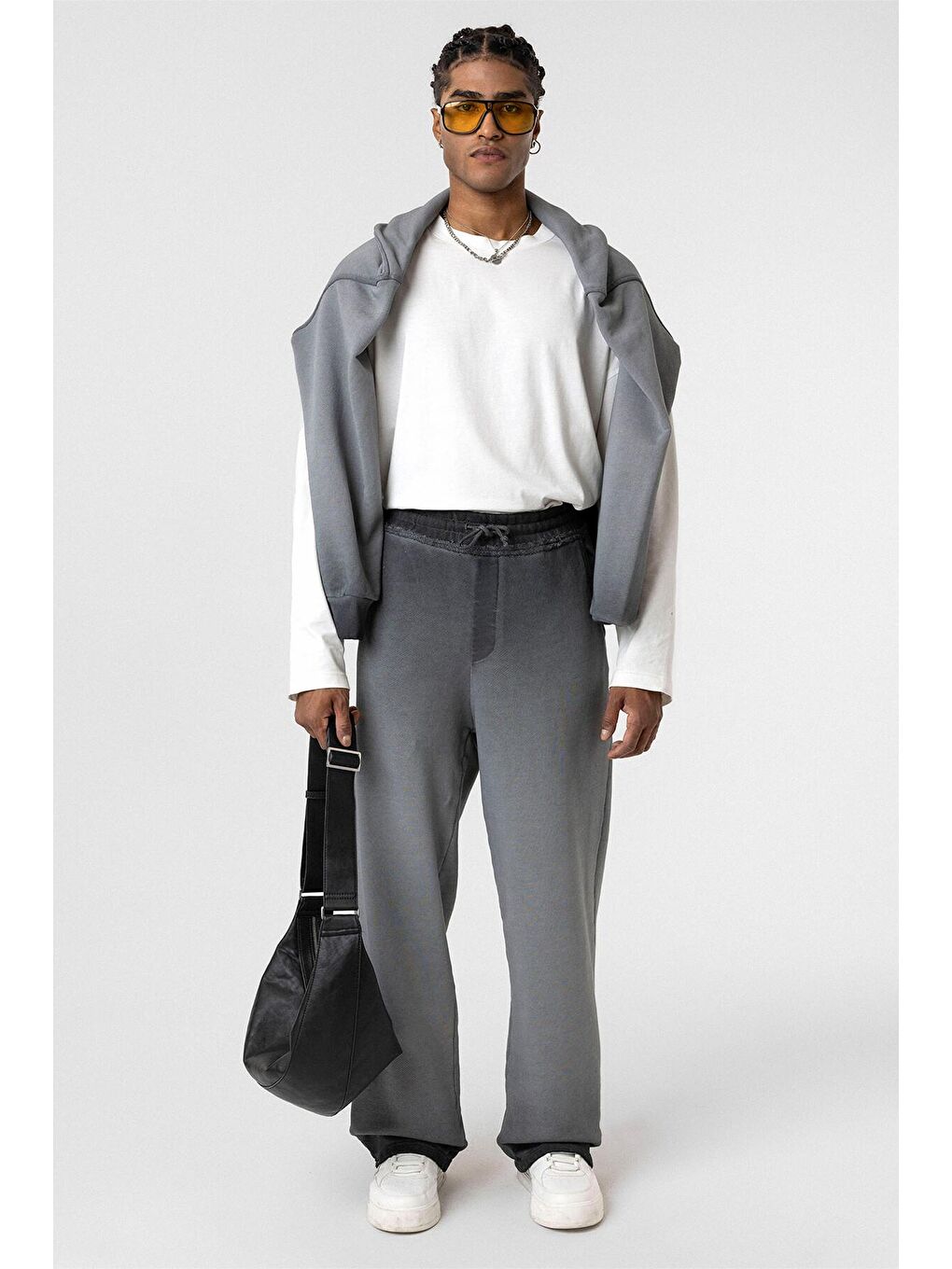 Yıkamalı Renk Geçişli Oversize Eşofman Alt Siyah-6