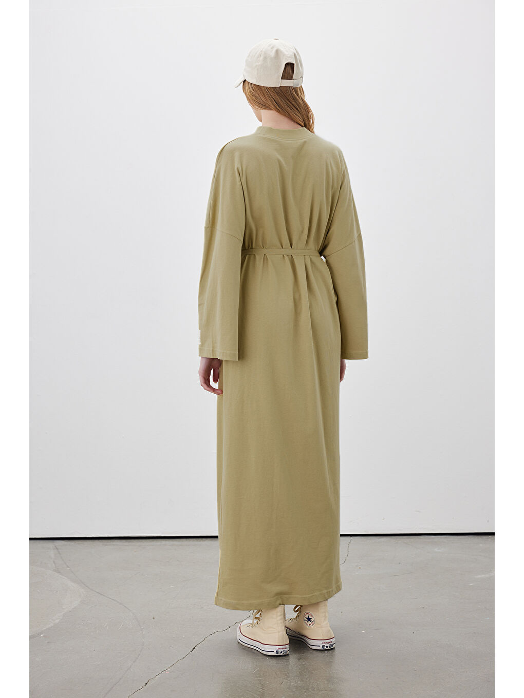 Oversize Uzun Rahat Elbise Sarı-5