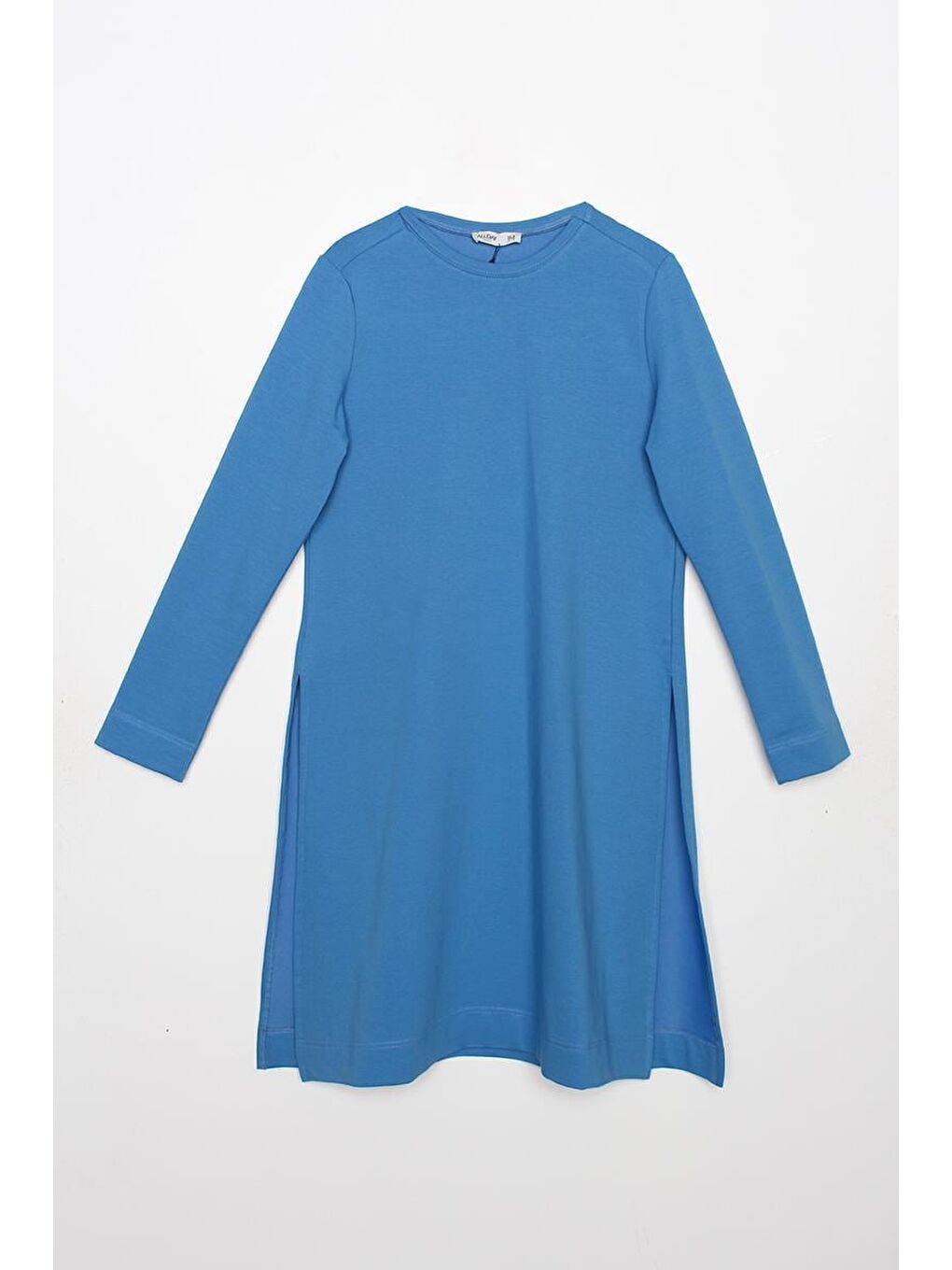 Mavi Saks-Yanları Yırtmaçlı Pantolonlu Takım-6