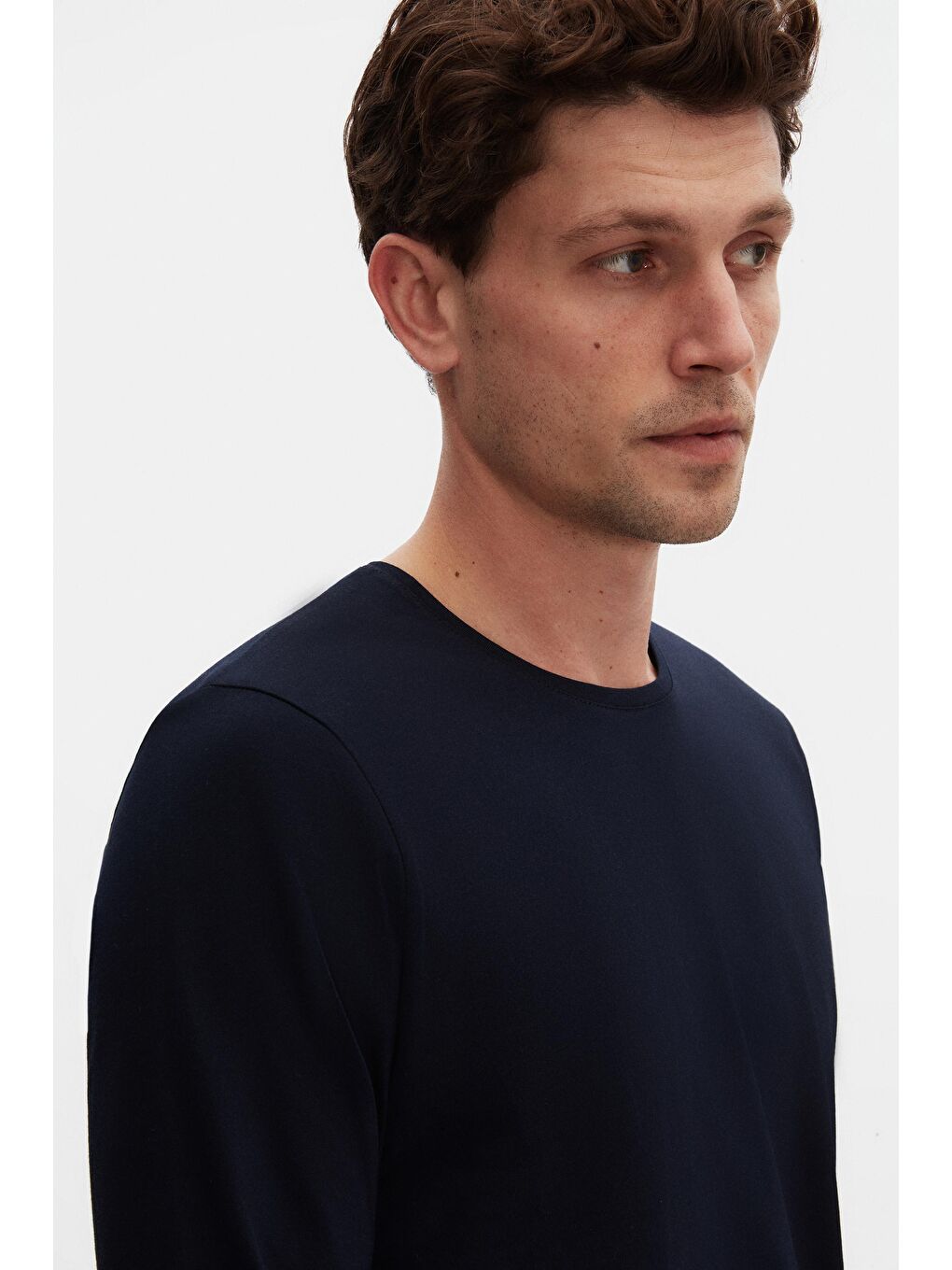 Slim Fit Lacivert Bisiklet Yaka %100 Pamuk Nefes Alabilen Uzun Kollu Body Tişört-1