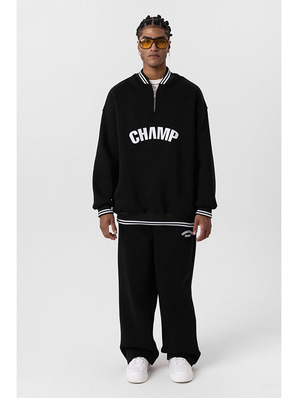 Yazı Detaylı Oversıze Eşofman Takım Siyah-1