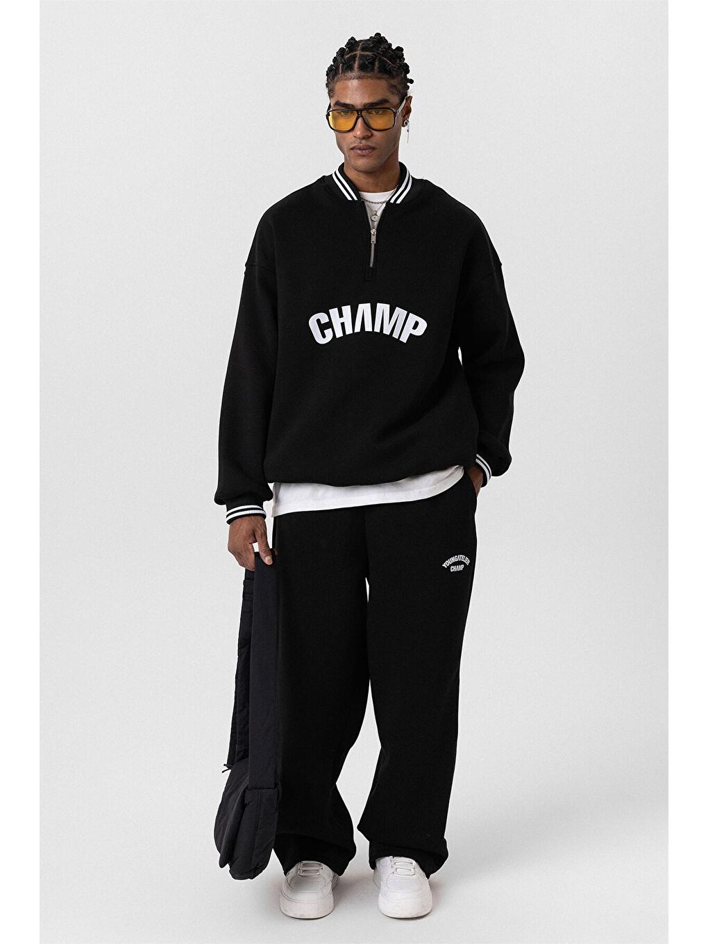 Yazı Detaylı Oversıze Eşofman Takım Siyah-4