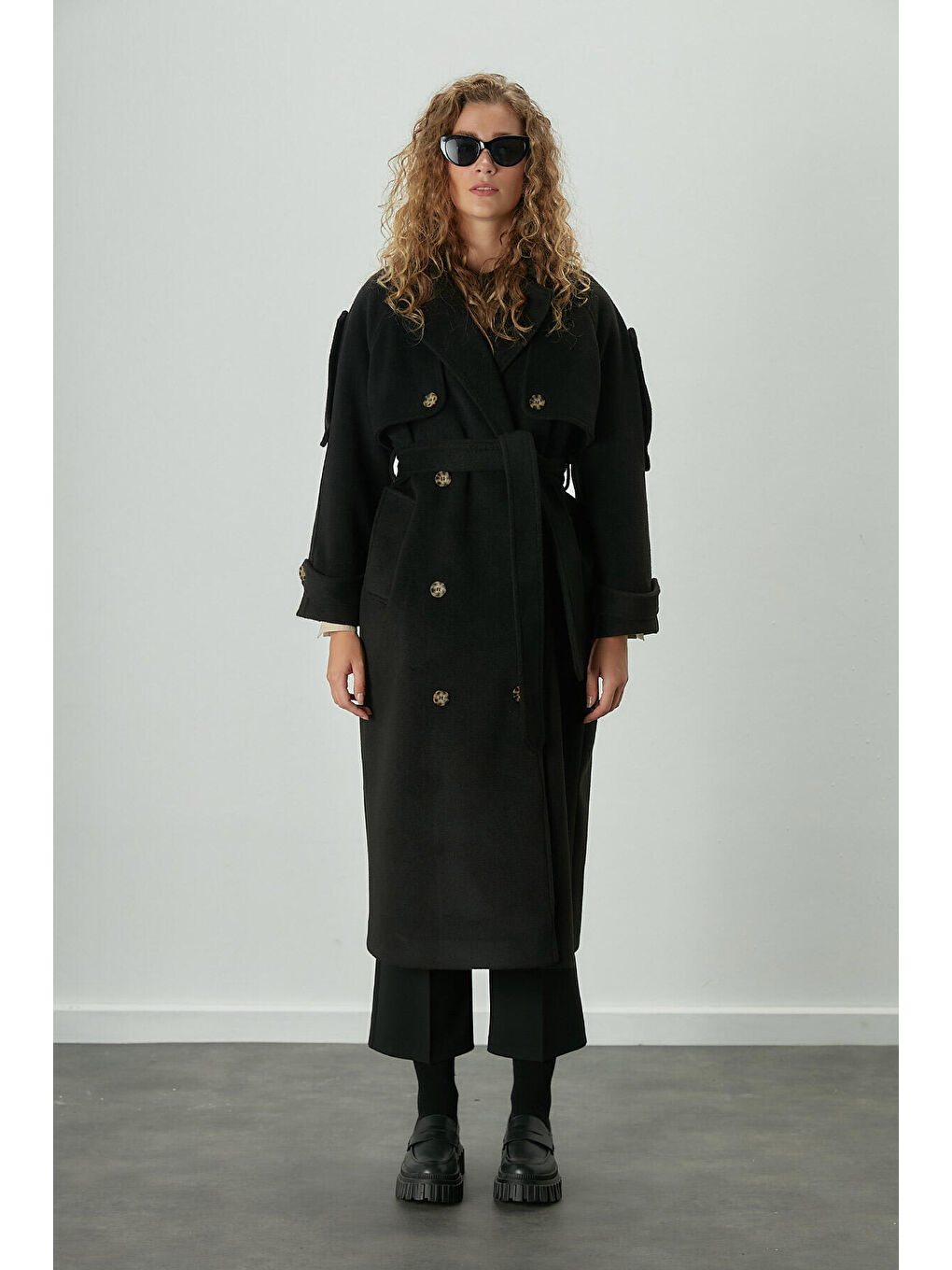 Premıum Kaşe Trenç Kaban Siyah-3