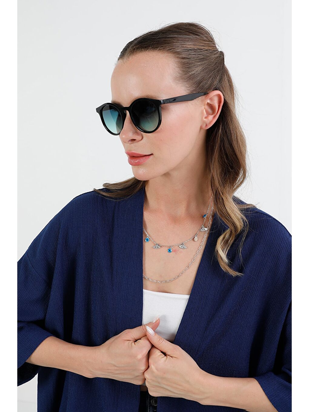 Yeşil Yuvarlak Çerçeveli Güneş Gözlüğü-1