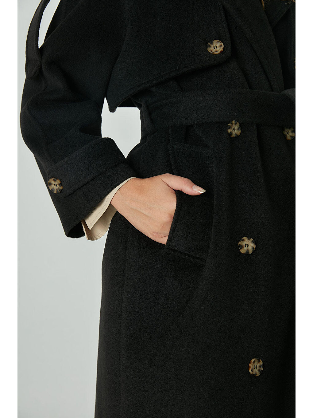 Premıum Kaşe Trenç Kaban Siyah-4