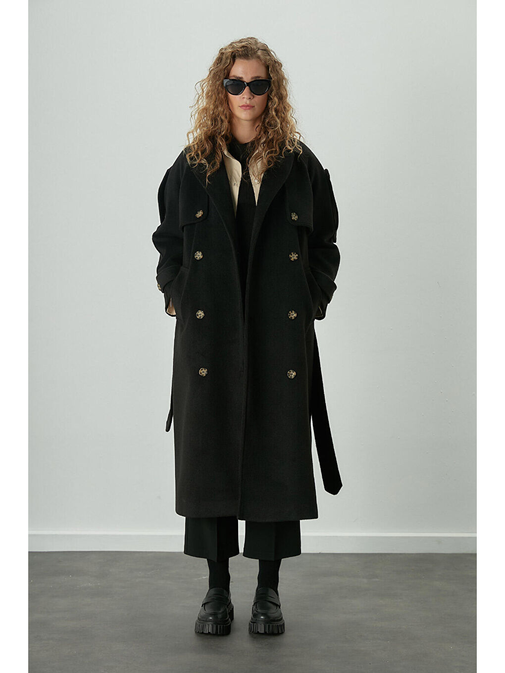 Premıum Kaşe Trenç Kaban Siyah-5