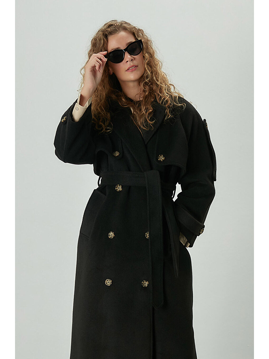 Premıum Kaşe Trenç Kaban Siyah-6