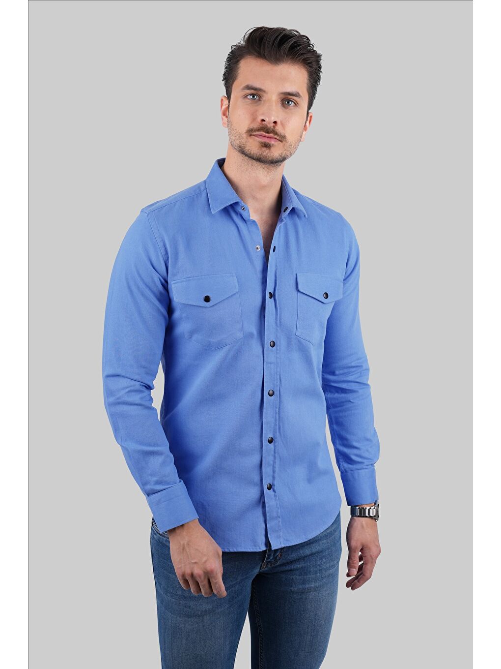 Mavi Slimfit Gerçek Jean Erkek Gömlek-4