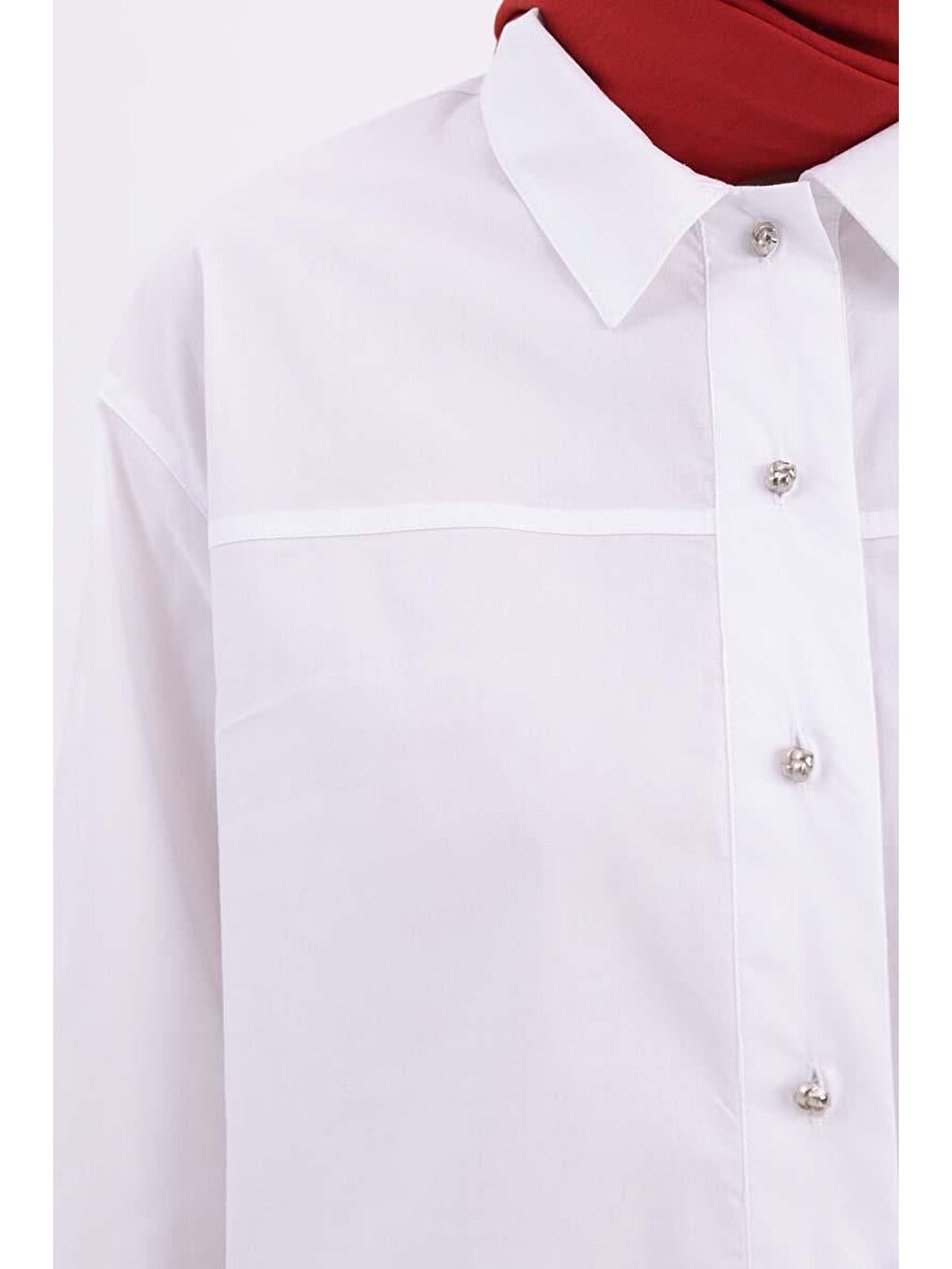 Beyaz %100 Pamuk Kolları Bağlama Detaylı Büyük Beden Gömlek Tunik-4