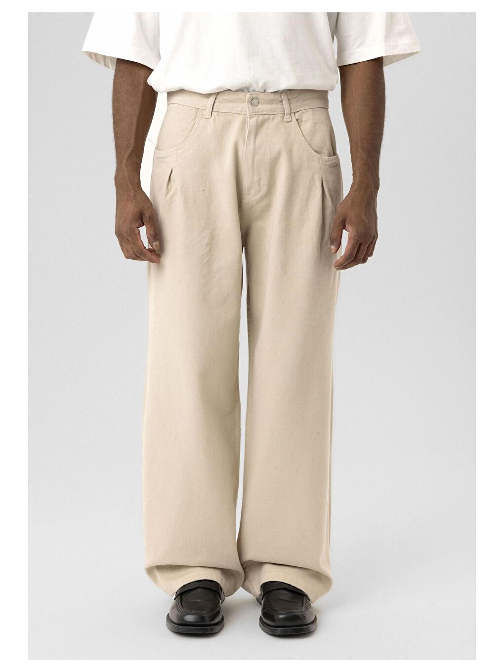 Vamosclo Bej Balloon Fit Gabardin  Erkek Pantolon