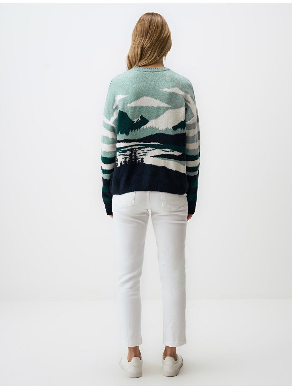 Karışık Kış Desenli Bisiklet Yaka Triko Kazak-5