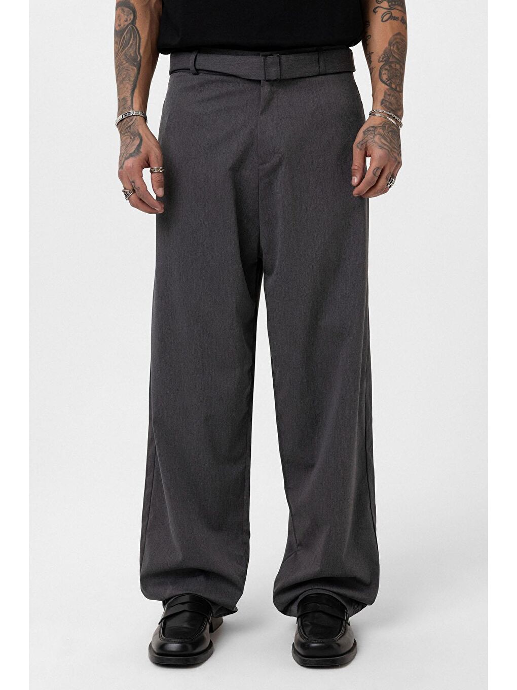 Kemerli Baggy Kumaş Erkek Pantolon  Antrasit-1