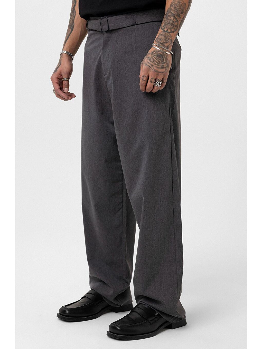 Kemerli Baggy Kumaş Erkek Pantolon  Antrasit-2