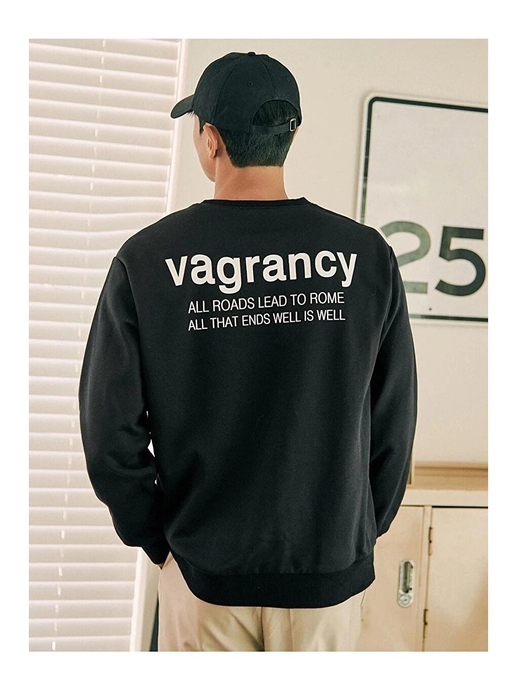 Siyah Vargancy Tasarım Baskılı Oversize Uzun Kollu Sweatshirt