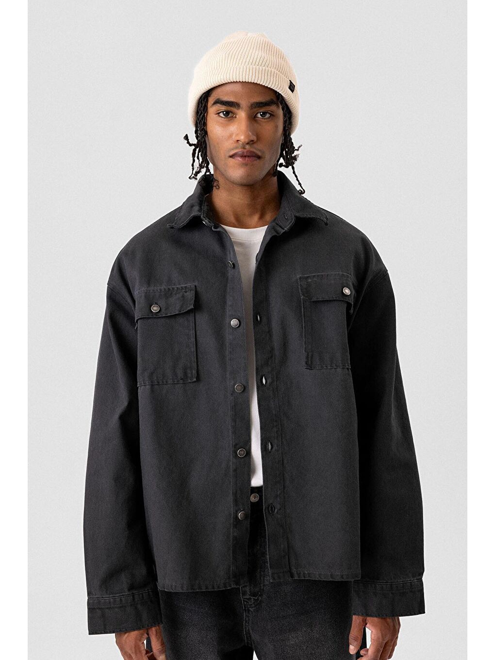 Cep Detaylı Oversıze Denım Ceket Siyah-2