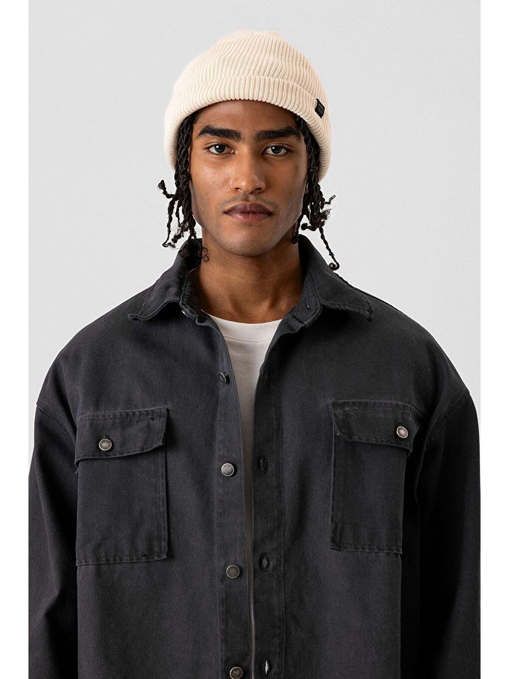 Cep Detaylı Oversıze Denım Ceket Siyah-4