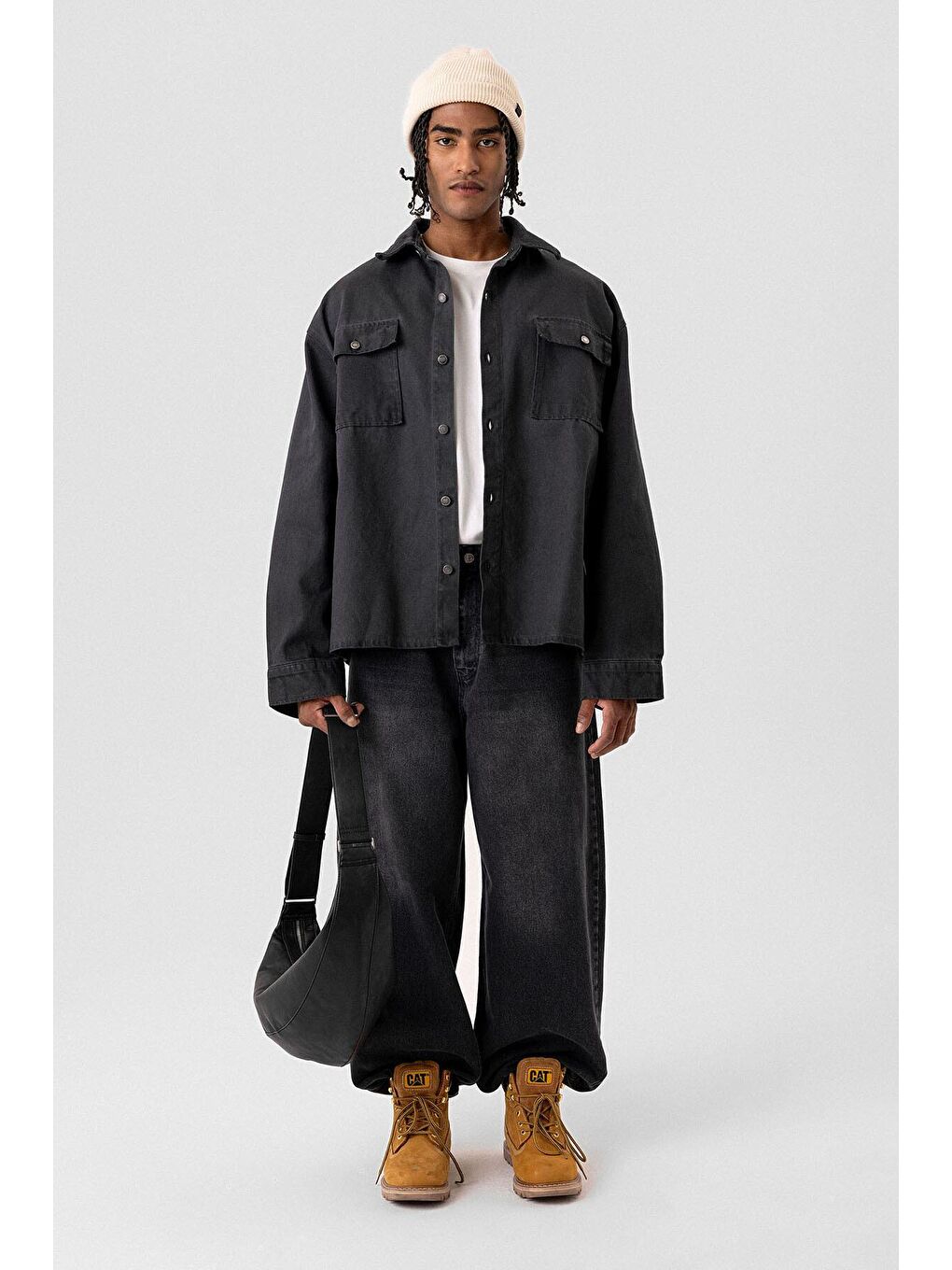 Cep Detaylı Oversıze Denım Ceket Siyah-5