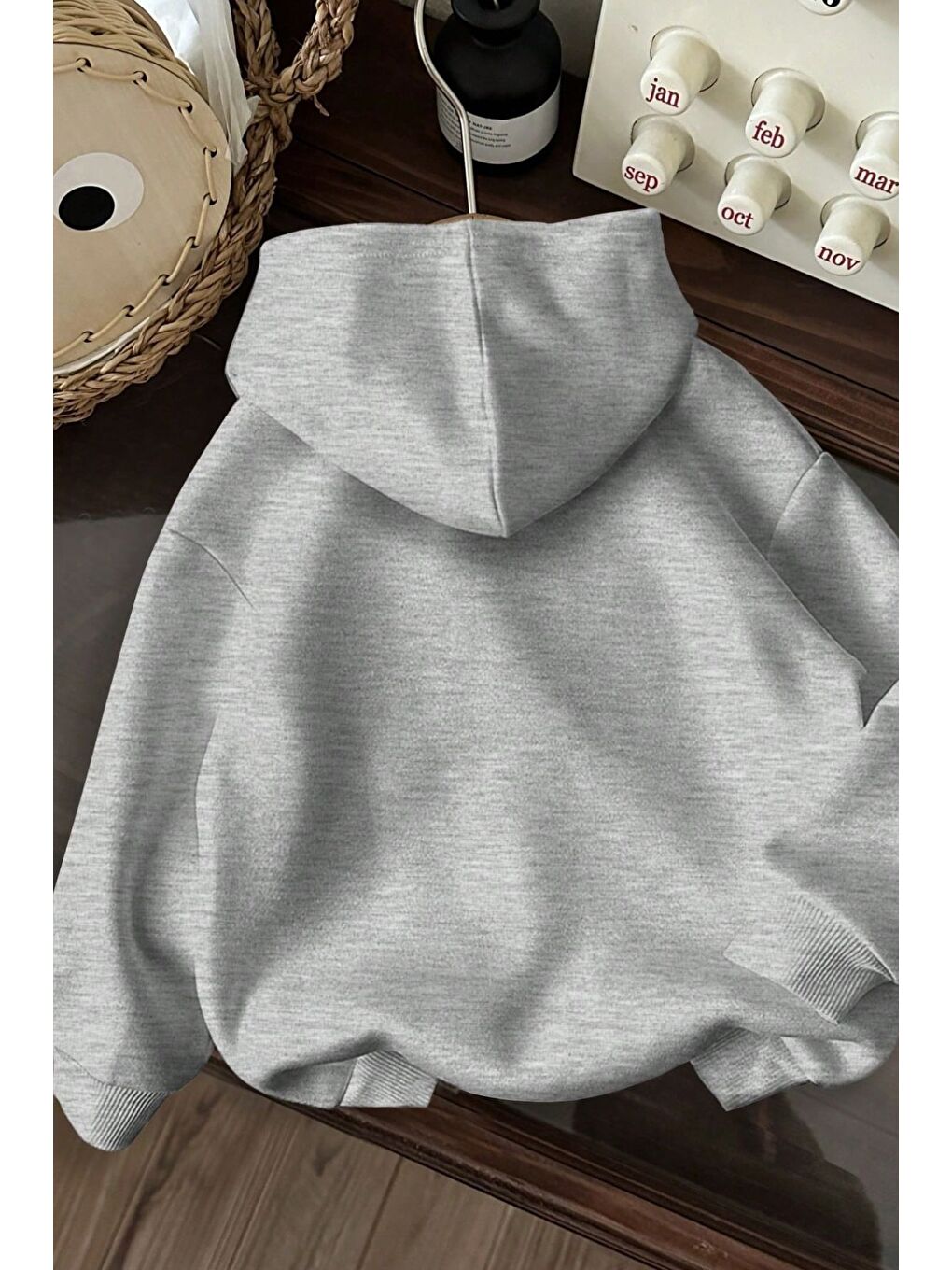 Unisex Gri Oversize Brooklyn Usa Newyork Baskılı Kapüşonlu Sweatshirt Hoodie-1