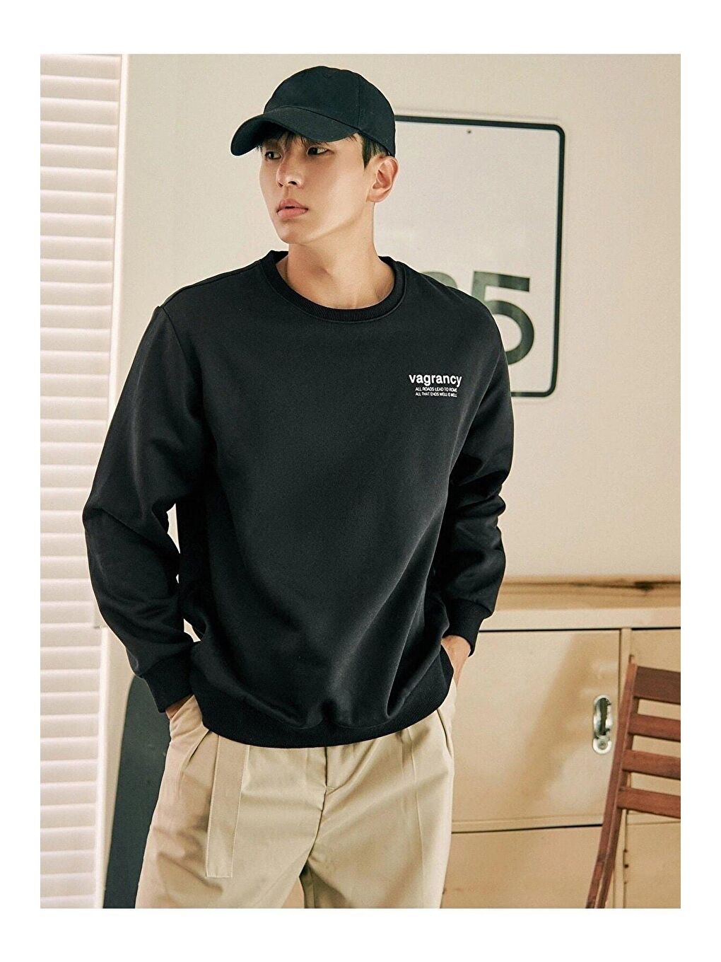 Siyah Vargancy Tasarım Baskılı Oversize Uzun Kollu Sweatshirt-3