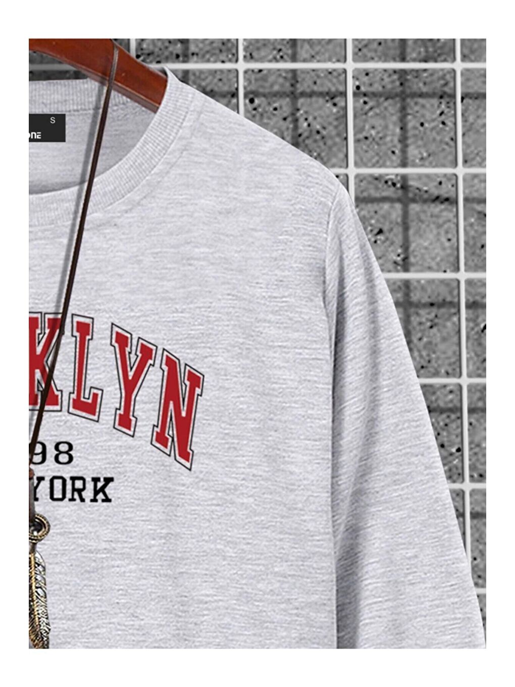 Gri Erkek Brooklyn Baskili GRİ Oversize Sweatshirt-3