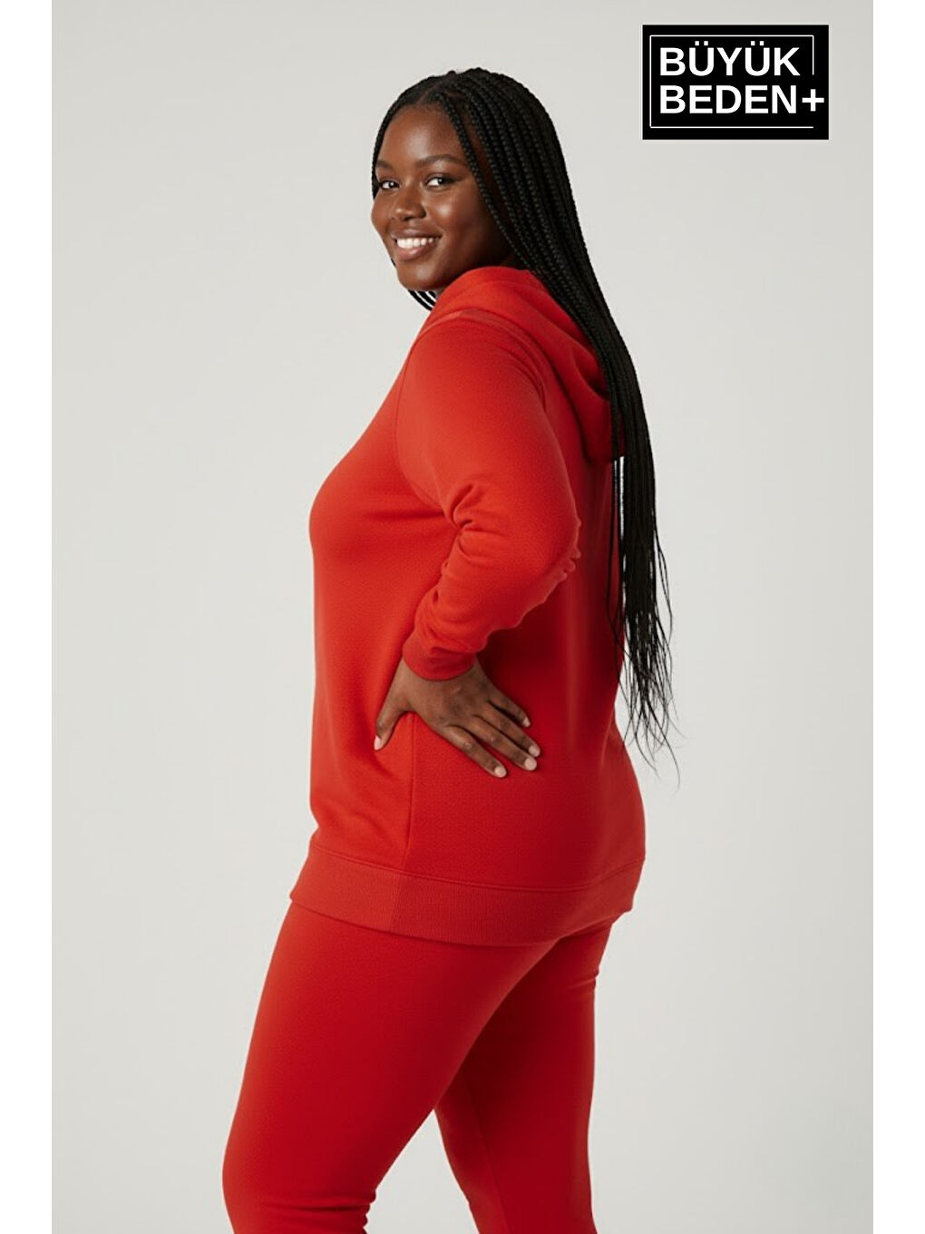 Kırmızı Kadın Büyük Beden Kapüşonlu ince Sweatshirt SPR24BSWK57-1