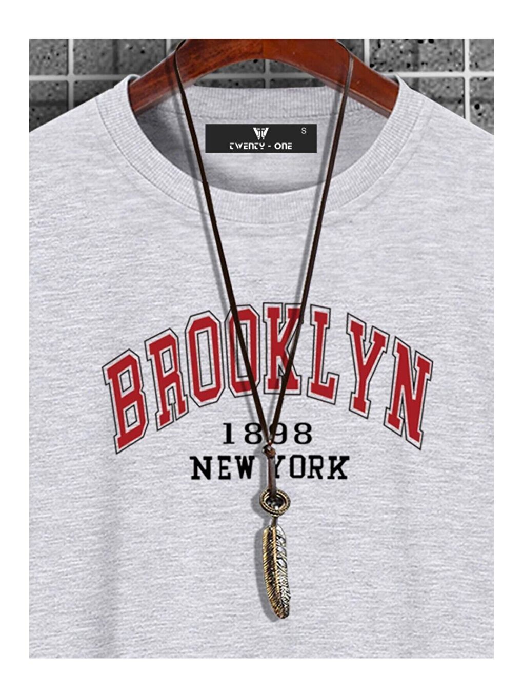 Gri Erkek Brooklyn Baskili GRİ Oversize Sweatshirt-4