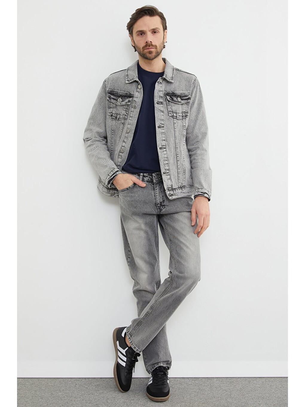 Gri Fermuarlı Baggy Jean