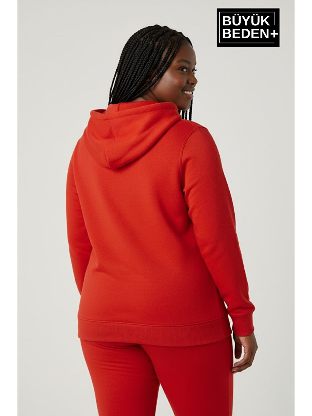 Kırmızı Kadın Büyük Beden Kapüşonlu ince Sweatshirt SPR24BSWK57-2