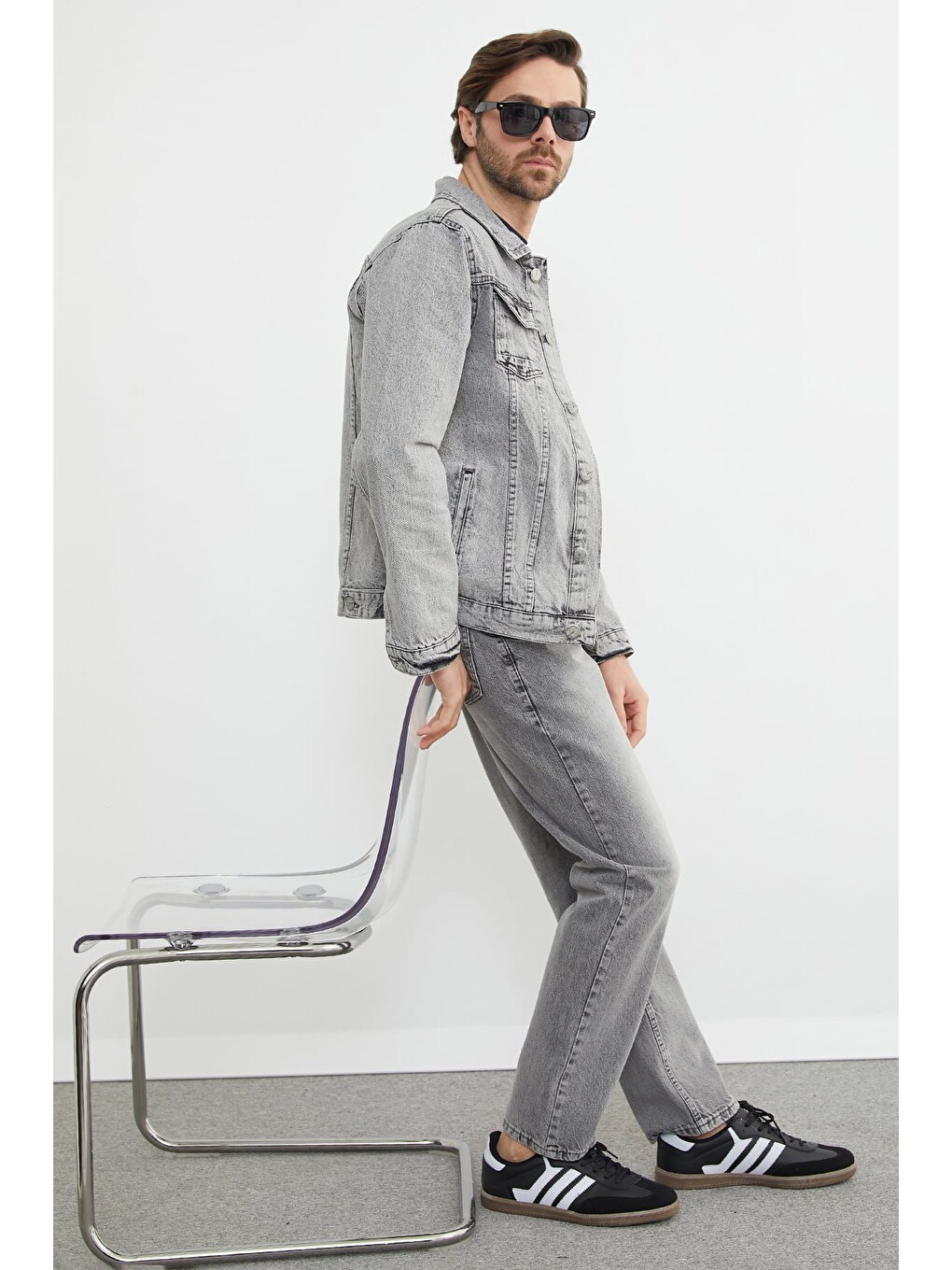Gri Fermuarlı Baggy Jean-1