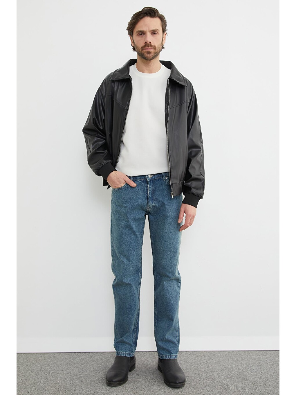 Mavi Fermuarlı Baggy Jean