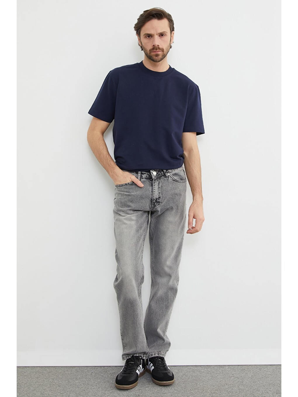 Gri Fermuarlı Baggy Jean-3
