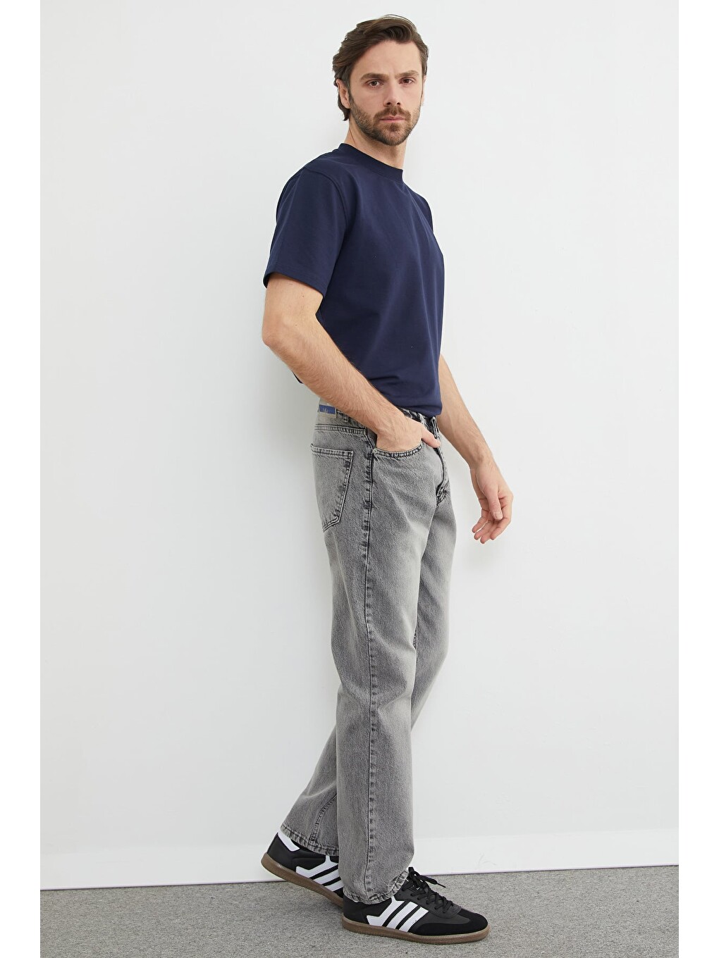 Gri Fermuarlı Baggy Jean-4