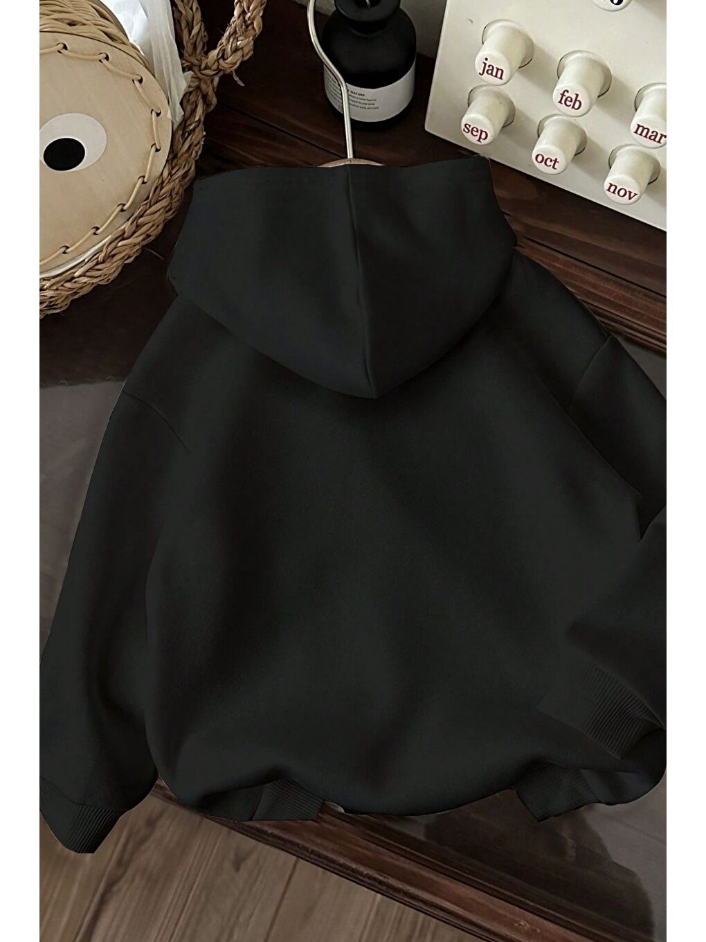 Unisex Siyah Oversize Brooklyn Usa Newyork Baskılı Kapüşonlu Sweatshirt Hoodie-1