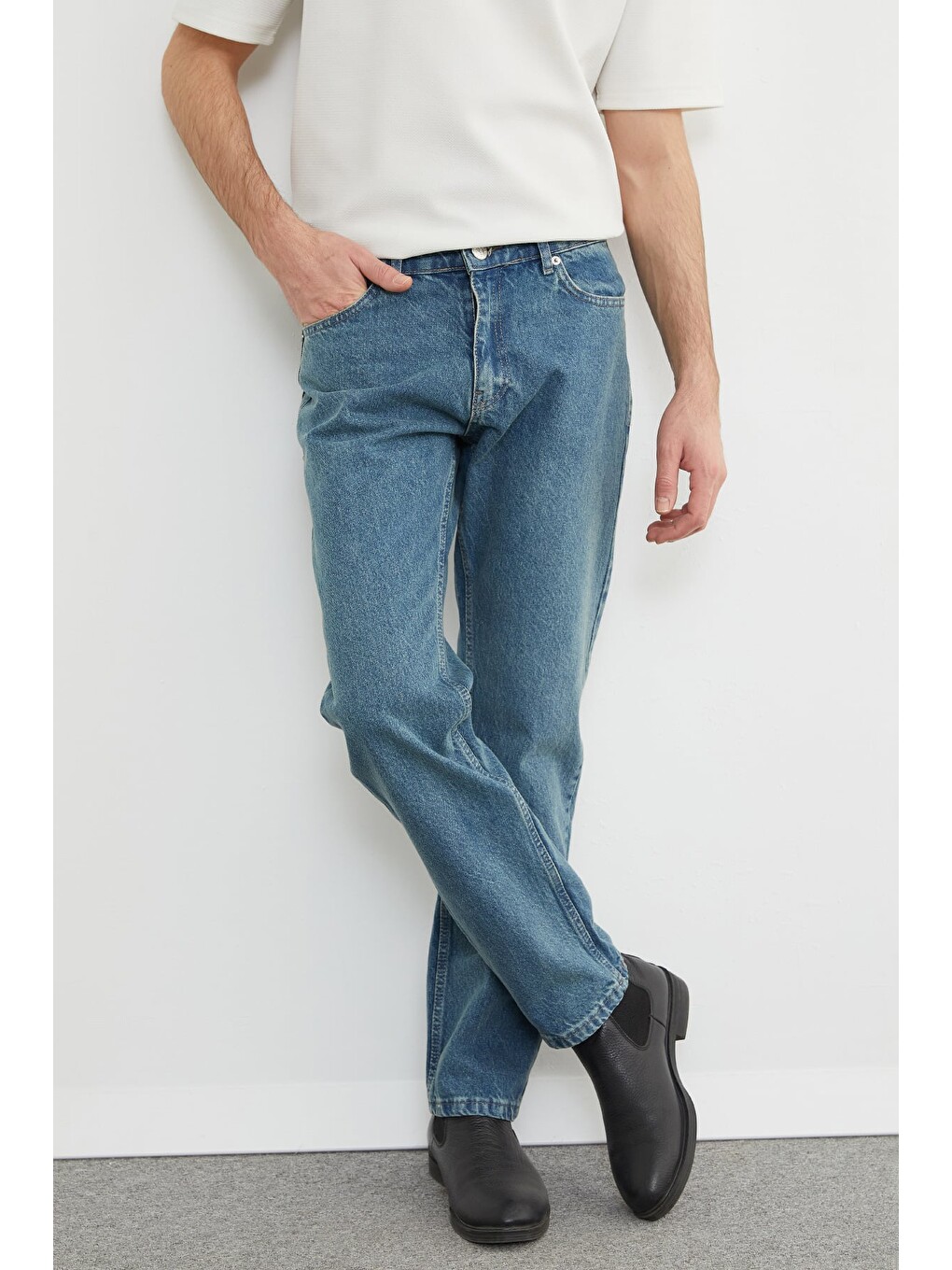 Mavi Fermuarlı Baggy Jean-1