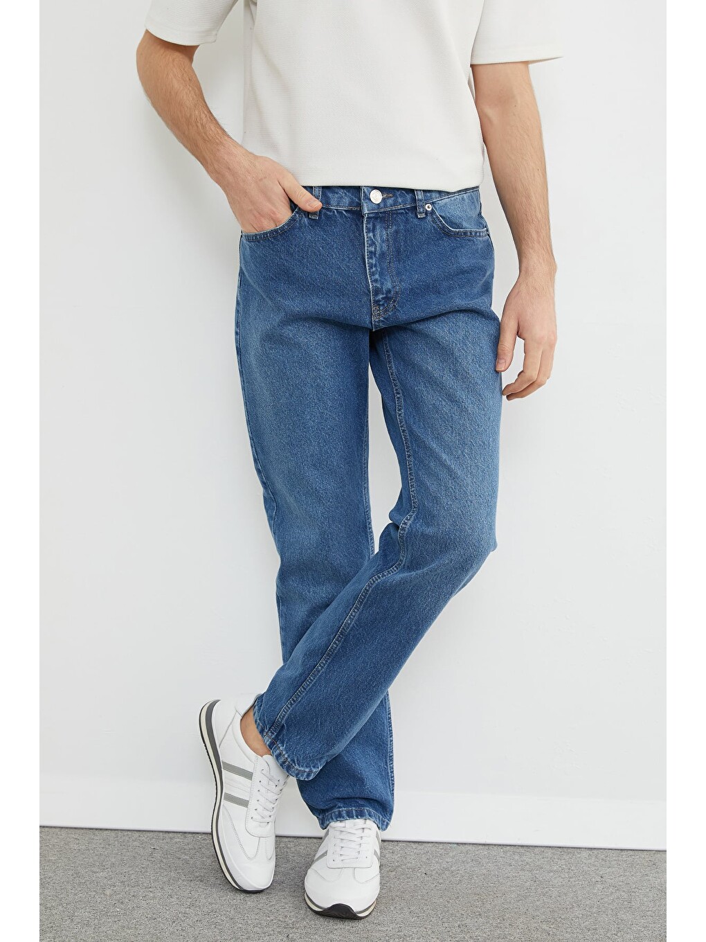 Mavi Fermuarlı Baggy Jean-1