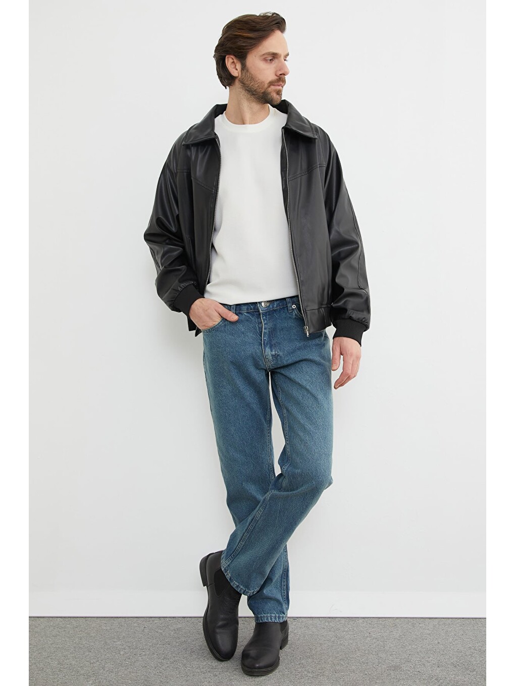 Mavi Fermuarlı Baggy Jean-2