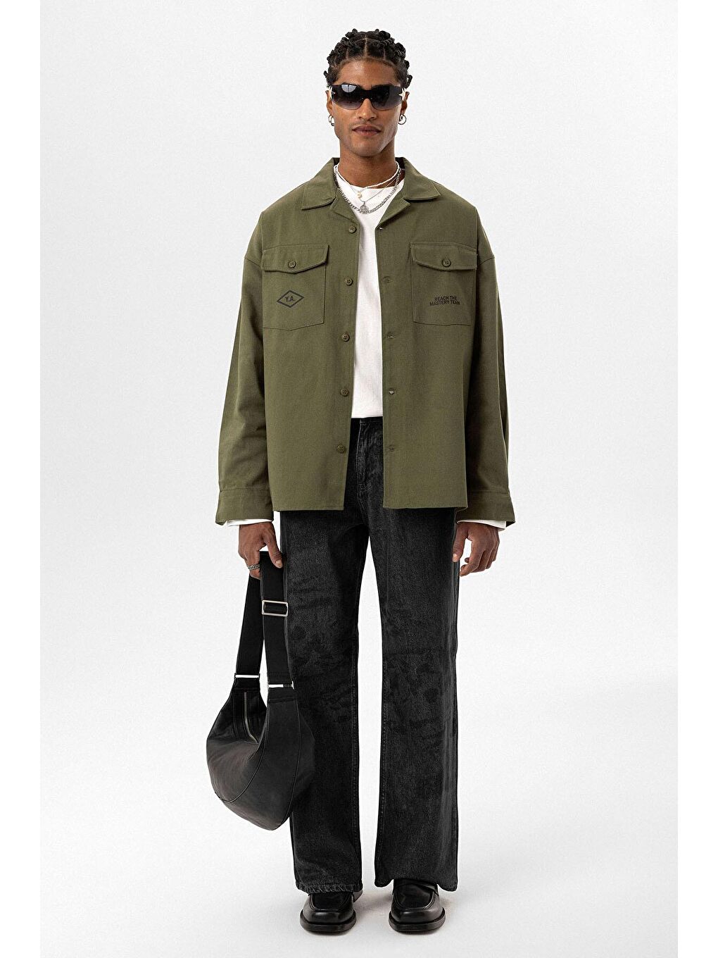 Haki Arka Baskılı Oversize Denim Erkek Ceket