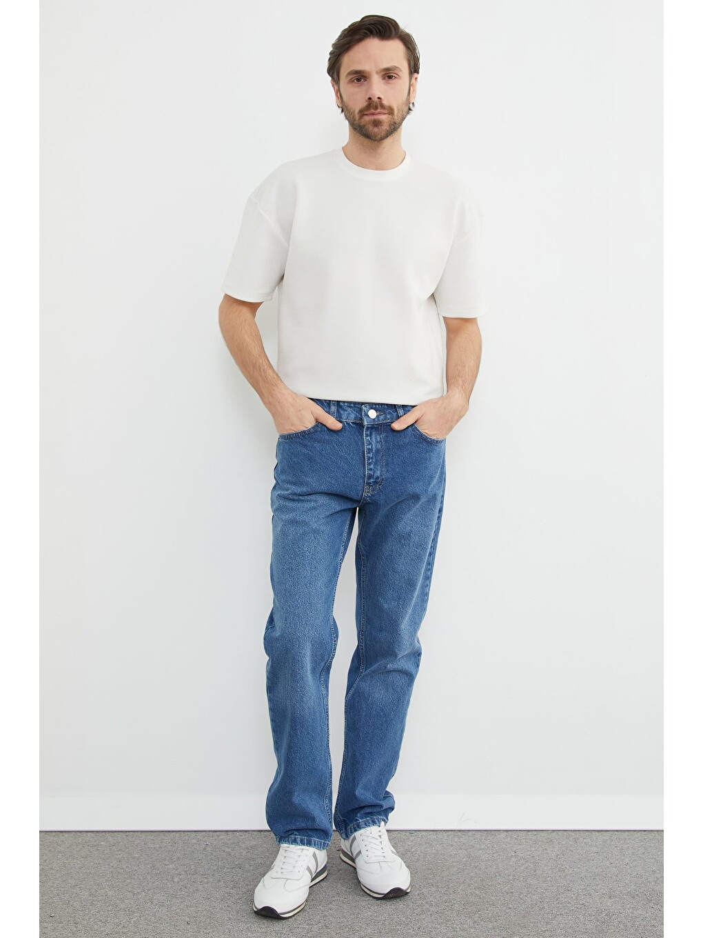 Mavi Fermuarlı Baggy Jean-3