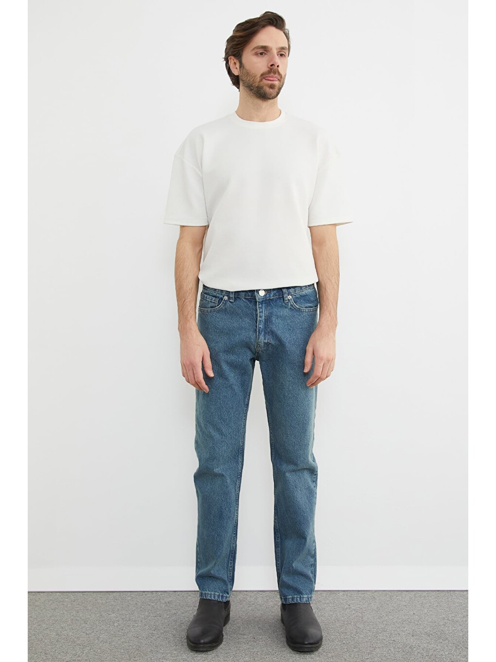 Mavi Fermuarlı Baggy Jean-3