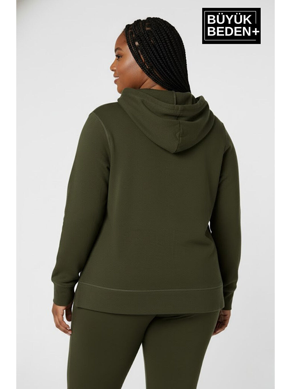 Haki Kadın Büyük Beden Kapüşonlu ince Sweatshirt SPR24BSWK57-2