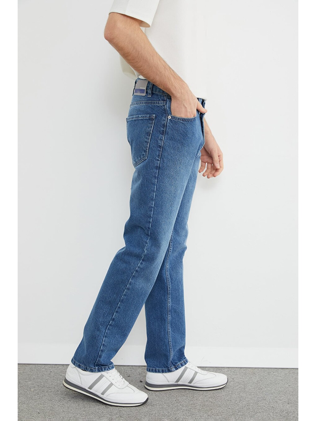 Mavi Fermuarlı Baggy Jean-4