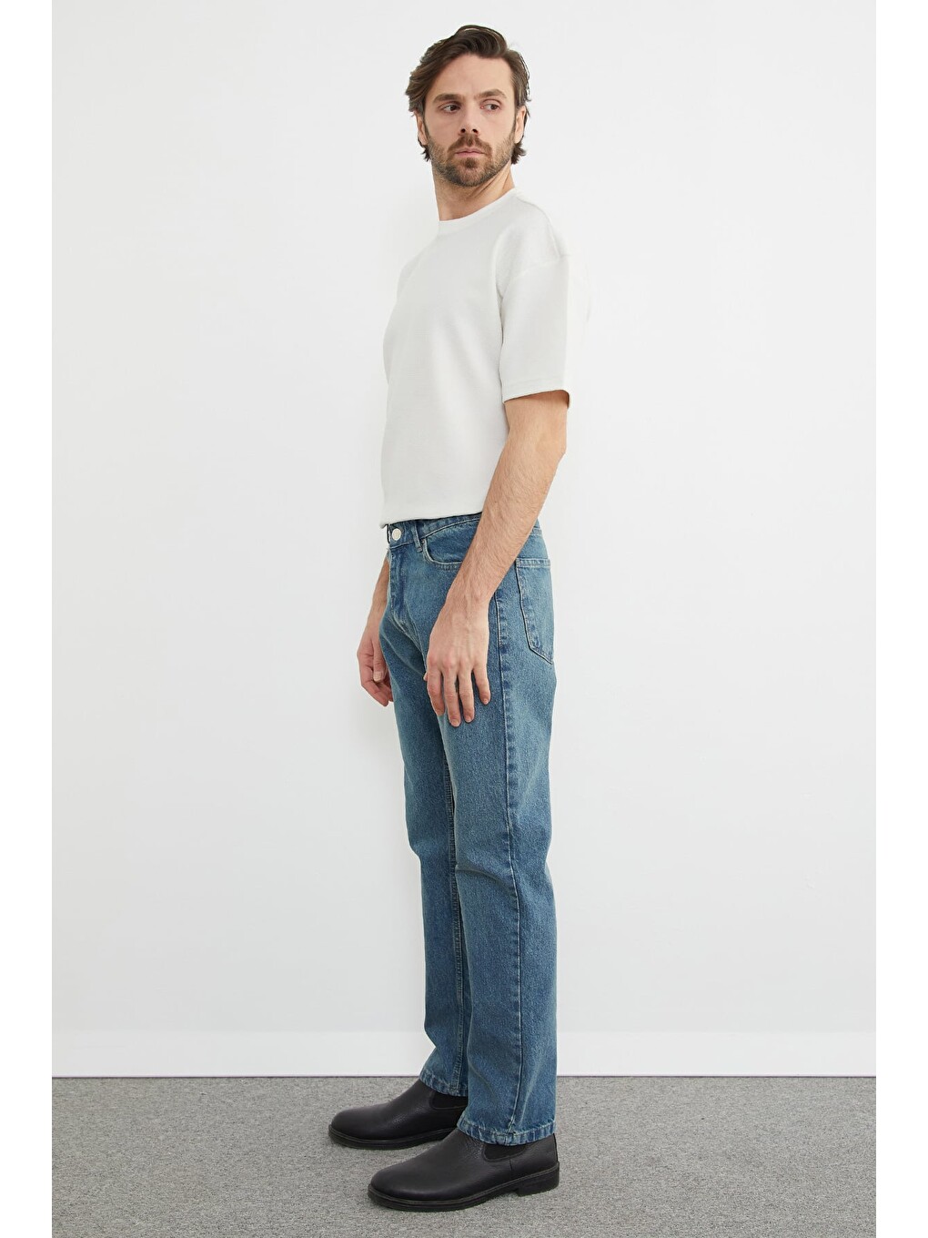 Mavi Fermuarlı Baggy Jean-4